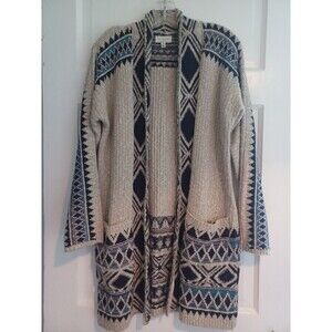 Lucky Brand Aztec print long open cardigan womens XS/S Western tribal sweater